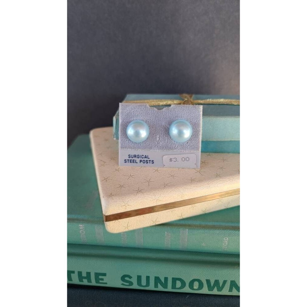 Vintage 1980s Iridescent Blue Stud Earrings